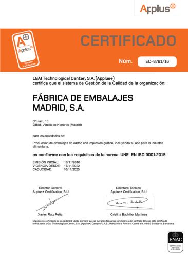 UNE-EN ISO 9001:2015 certificación es un sello de calidad